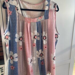 Floral Sleeveless Top - Pink and Blue 3XL